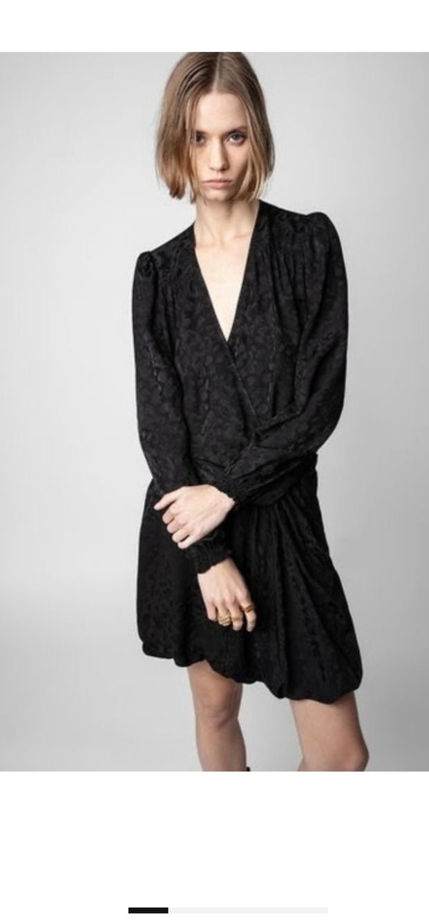 Zadig & Voltaire NWT Silk Black Jacquard Wrap Mini Dress Size Small